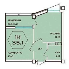 ЖК Барселона 1 комнатная 35.1м2