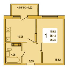 ЖК Светлоград 1 комнатная 36.35 м2