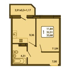 ЖК Светлоград 1 комнатная 33.68м2