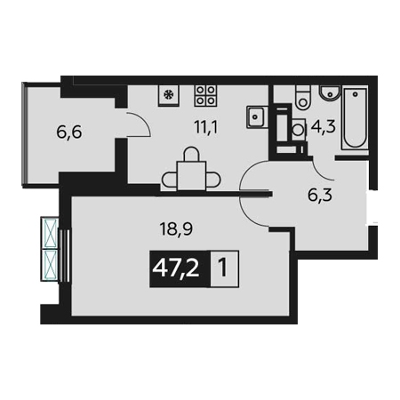 ЖК Квартет 1 комнатная 47.2м2