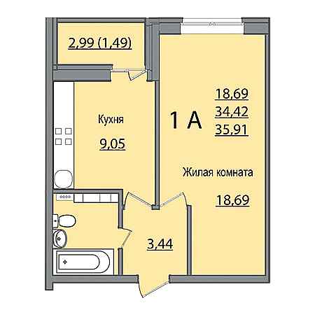 ЖК Славянка 1 комнатная 35.91м2
