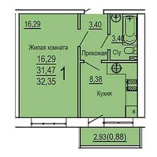 ЖК Россинский 1 комнатная 32.35м2