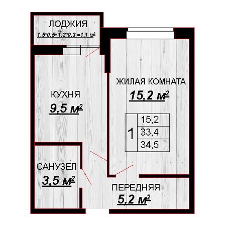 ЖК Акварели 2 1 комнатная 34.50м2