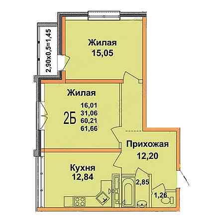 ЖК Олимп 2 комнатная 61.66м2