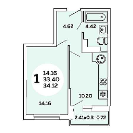 ЖК Инсити-Life 1 комнатная 34.12м2