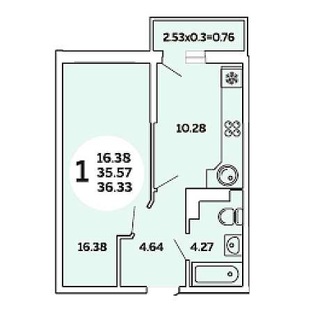 ЖК Инсити-Life 1 комнатная 36.33м2