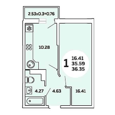 ЖК Инсити-Life 1 комнатная 36.35м2