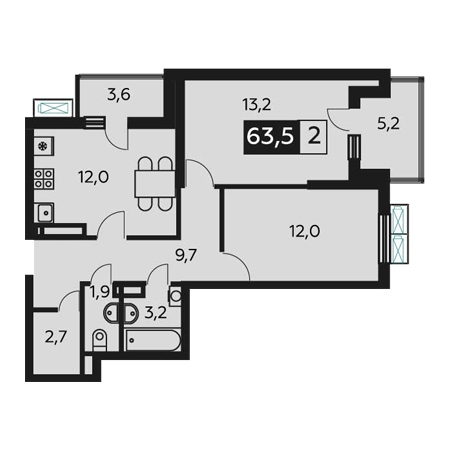 ЖК Квартет 2 комнатная 63.5м2
