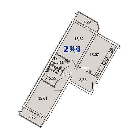 ЖК Европейский 2 комнатная 77.96м2