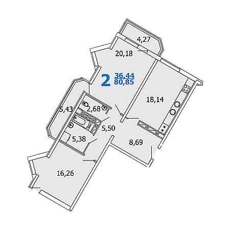 ЖК Европейский 2 комнатная 80.85м2