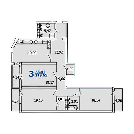 ЖК Европейский 3 комнатная 119.65м2