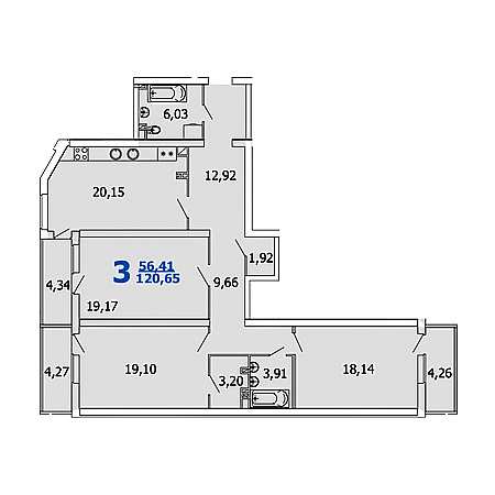 ЖК Европейский 3 комнатная 120.65м2