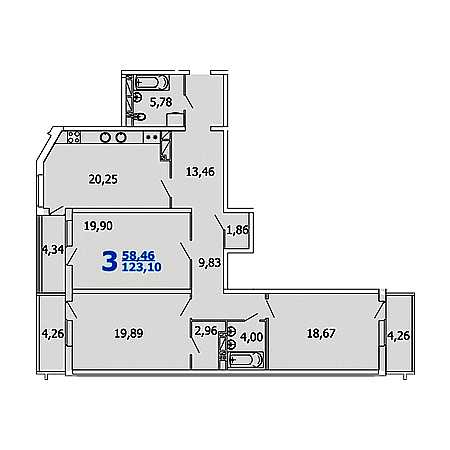 ЖК Европейский 3 комнатная 123.10м2