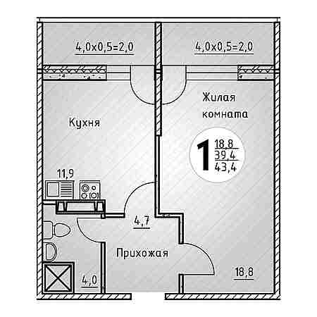 ЖК Олимпийский 1 комнатная 43.4м2