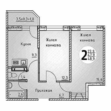 ЖК Олимпийский 2 комнатная 48.9м2