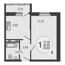 ЖК На Красных Партизан 1 комнатная 35.60м2