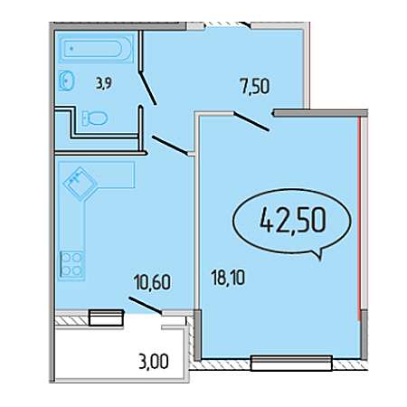 ЖК Березовый Парк 1 комнатная 42.50м2