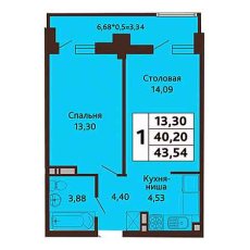 ЖК Мозаика 1 комнатная 43.54м2