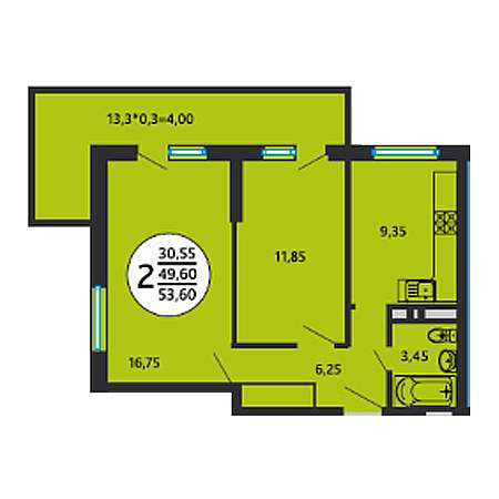 ЖК Приоритет 2 комнатная 53.60м2