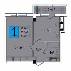 ЖК Центральный 1 комнатная 43.70м2