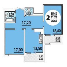 ЖК Береговая 2 2 комнатная 76.60м2