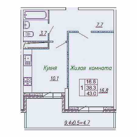 ЖК Маршал 1 комнатная 43.0м2