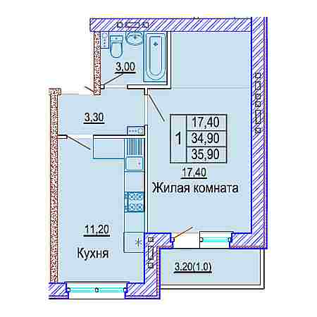 ЖК Матрешки 1 комнатная 35.90м2