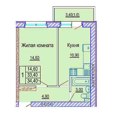 ЖК Матрешки 1 комнатная 34.40м2