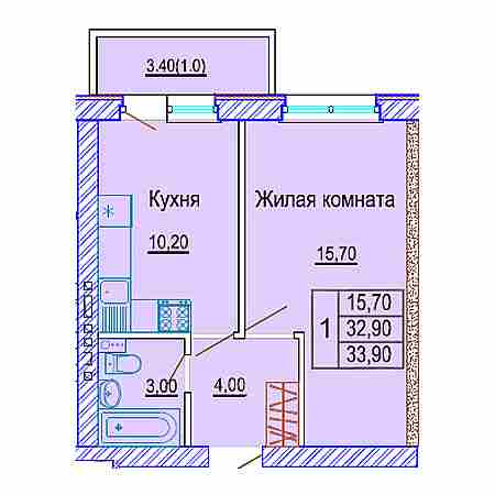 ЖК Матрешки 1 комнатная 33.90м2