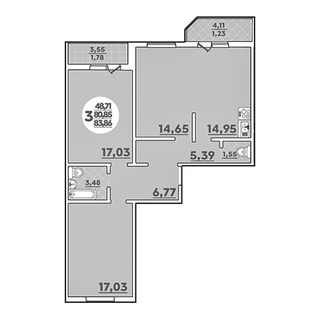ЖК Квартал №6 3 комнатная 83.85м2