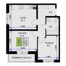 ЖК Ракурс 2 комнатная 47.6м2