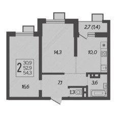 ЖК Новелла 2 комнатная 54,3м2