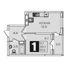 ЖК Самолет-2 1 комнатная 31.6м2