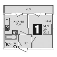 ЖК Самолет-2 1 комнатная 32.5м2