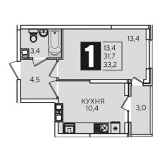 ЖК Самолет-2 1 комнатная 33.2м2