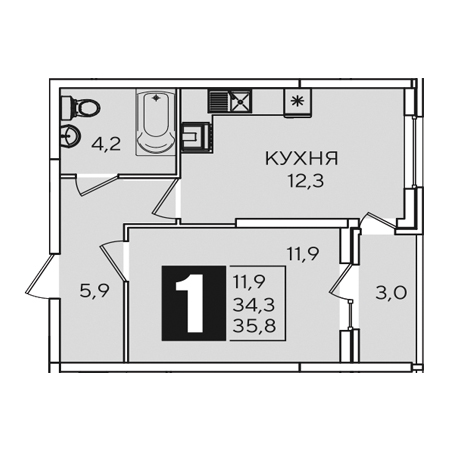 ЖК Самолет-2 1 комнатная 35.8м2