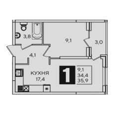 ЖК Самолет-2 1 комнатная 35.9м2