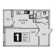 ЖК Самолет-2 1 комнатная 36.1м2