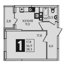 ЖК Самолет-2 1 комнатная 38.3м2