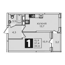 ЖК Самолет-2 1 комнатная 39м2