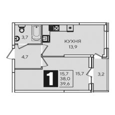 ЖК Самолет-2 1 комнатная 39.6м2