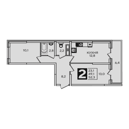 ЖК Самолет-2 2 комнатная 52.3м2