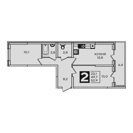 ЖК Самолет-2 2 комнатная 52.9м2