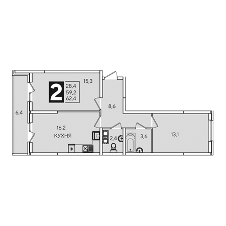 ЖК Самолет-2 2 комнатная 62.4м2