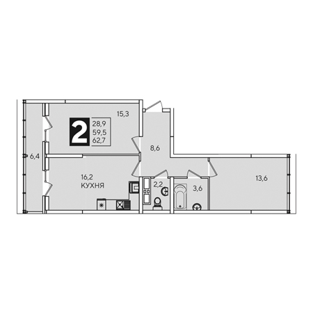 ЖК Самолет-2 2 комнатная 62.7м2