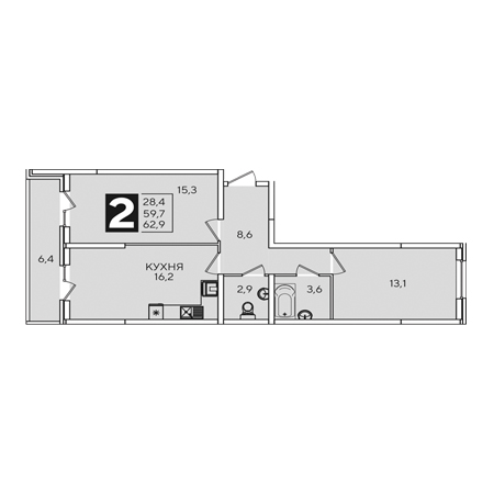 ЖК Самолет-2 2 комнатная 62.9м2