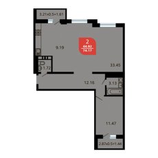 ЖК Красная Площадь(Ромекс) 1 комнатная 74.17м2