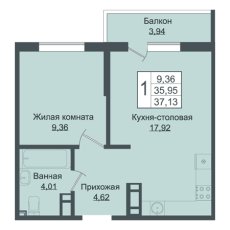 ЖК Зеленый Театр 1 комнатная 37.13м2