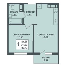 ЖК Зеленый Театр 1 комнатная 35.23м2