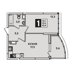 ЖК Самолет-4 1 комнатная 42.4м2
